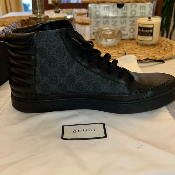 Gucci Black and Gray High-Top Sneakers with Signature GG Canvas